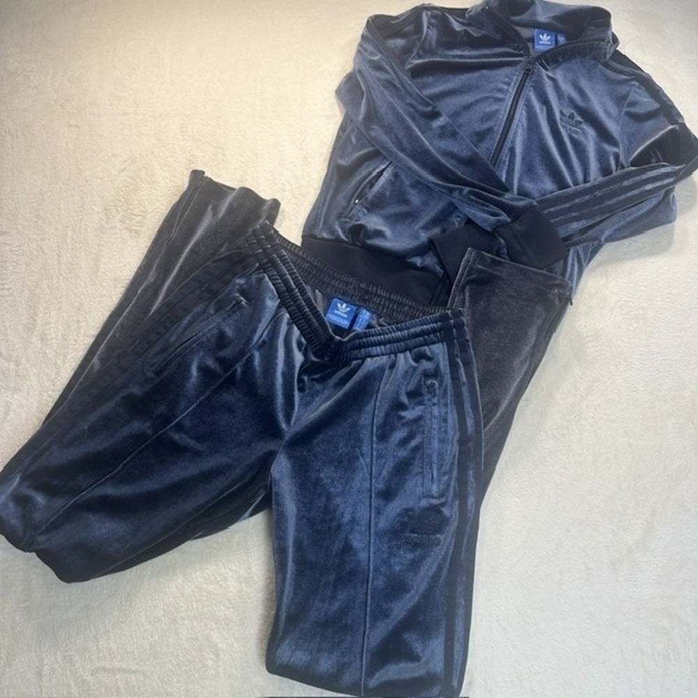 Adidas Originals Firebird Velvet Tracksuit Night Indigo Blue Velour Set Womens S